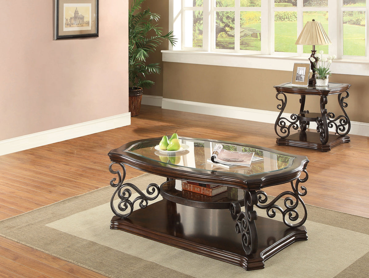 Tampa Furniture Outlet - Coaster - Laney 2-piece Glass Top Coffee and End Table Set Dark Merlot - 702448-S2