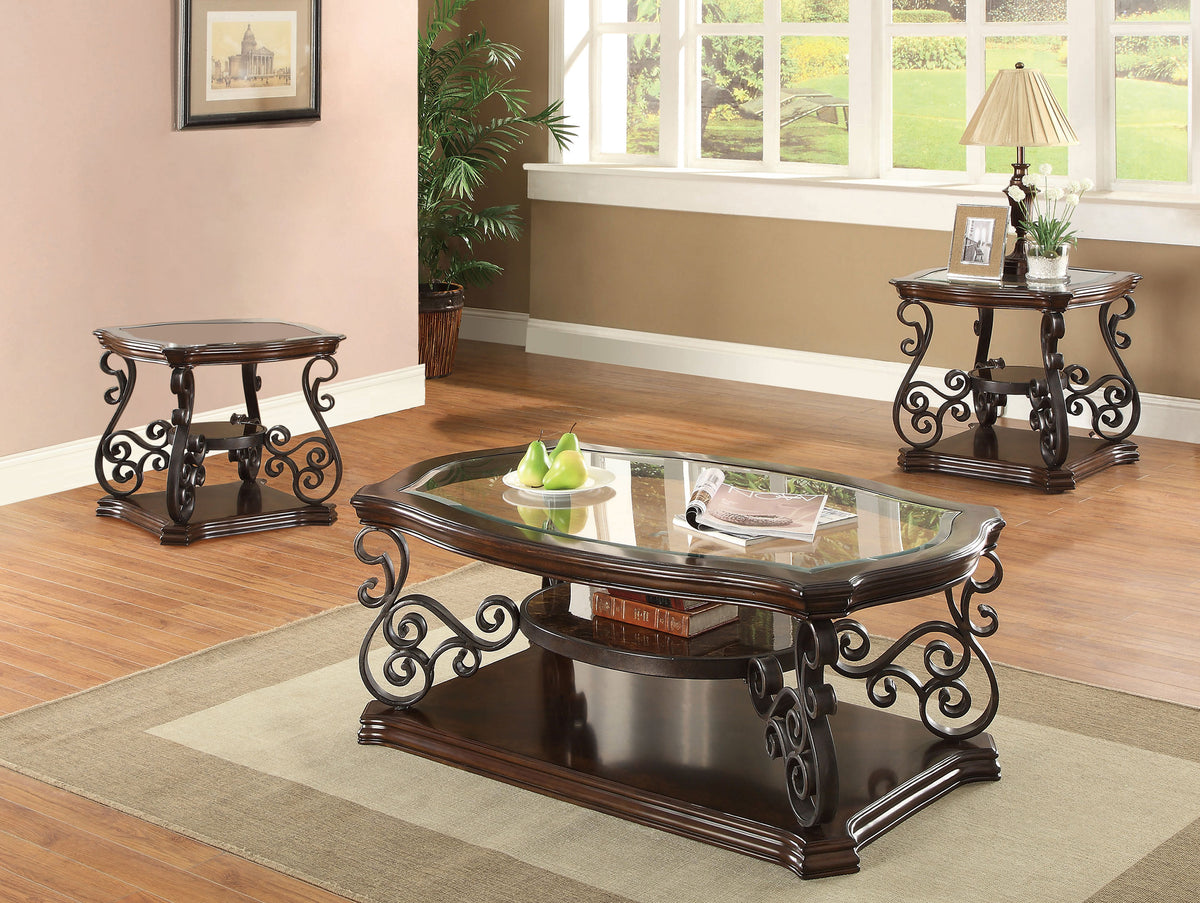 Tampa Furniture Outlet - Coaster - Laney 3-piece Glass Top Coffee and End Table Set Dark Merlot - 702448-S3