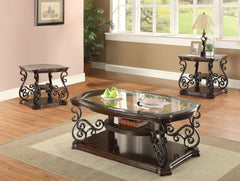 Tampa Furniture Outlet - Coaster - Laney 3-piece Glass Top Coffee and End Table Set Dark Merlot - 702448-S3