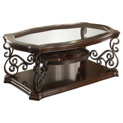 Tampa Furniture Outlet - Coaster - Laney 1-shelf Glass Top Rectangular Coffee Table Deep Merlot - 702448