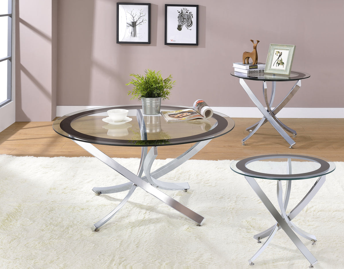 Tampa Furniture Outlet - Coaster - Brooke 3-piece Round Coffee and End Table Set Chrome - 702588-S3