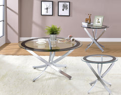 Tampa Furniture Outlet - Coaster - Brooke 3-piece Round Coffee and End Table Set Chrome - 702588-S3