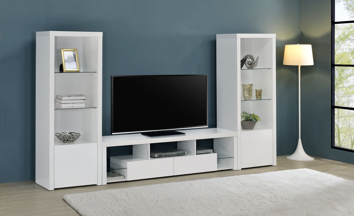 Tampa Furniture Outlet - Coaster - Jude 3-piece 71-inch TV Entertainment Center White High Gloss - 704251-SET