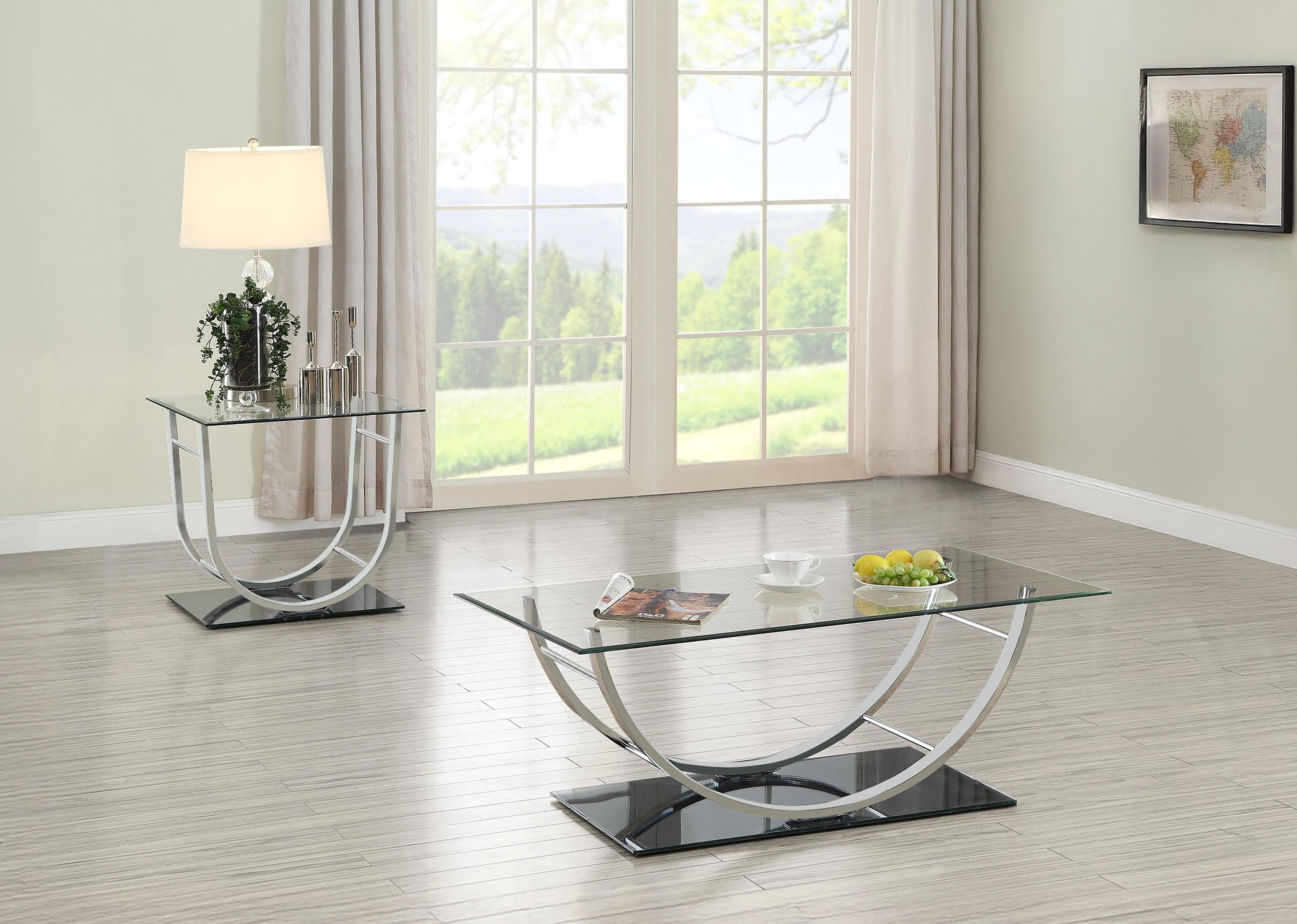 Tampa Furniture Outlet - Coaster - Danville 2-piece Glass Top Coffee and End Table Set Chrome - 704988-S2
