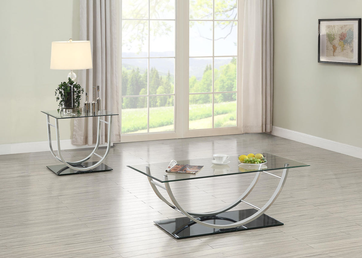 Tampa Furniture Outlet - Coaster - Danville 2-piece Glass Top Coffee and End Table Set Chrome - 704988-S2