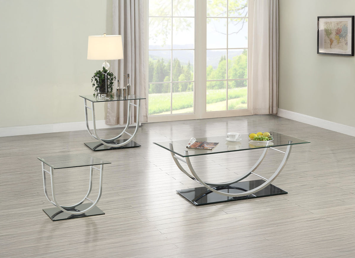 Tampa Furniture Outlet - Coaster - Danville 3-piece Glass Top Coffee and End Table Set Chrome - 704988-S3