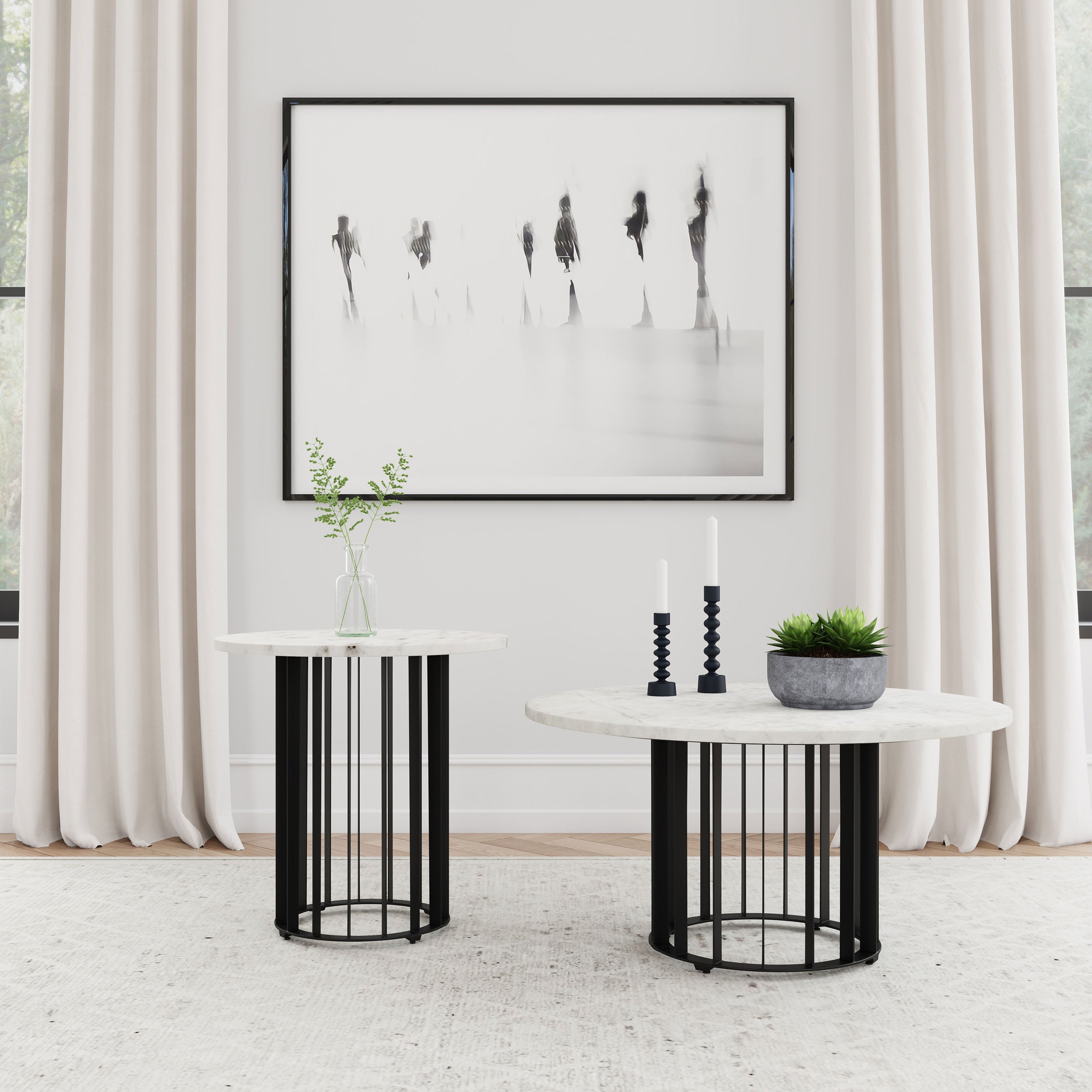 Tampa Furniture Outlet - Coaster - Haven 2-piece Round Marble Coffee and End Table Set Black - 706208-S2