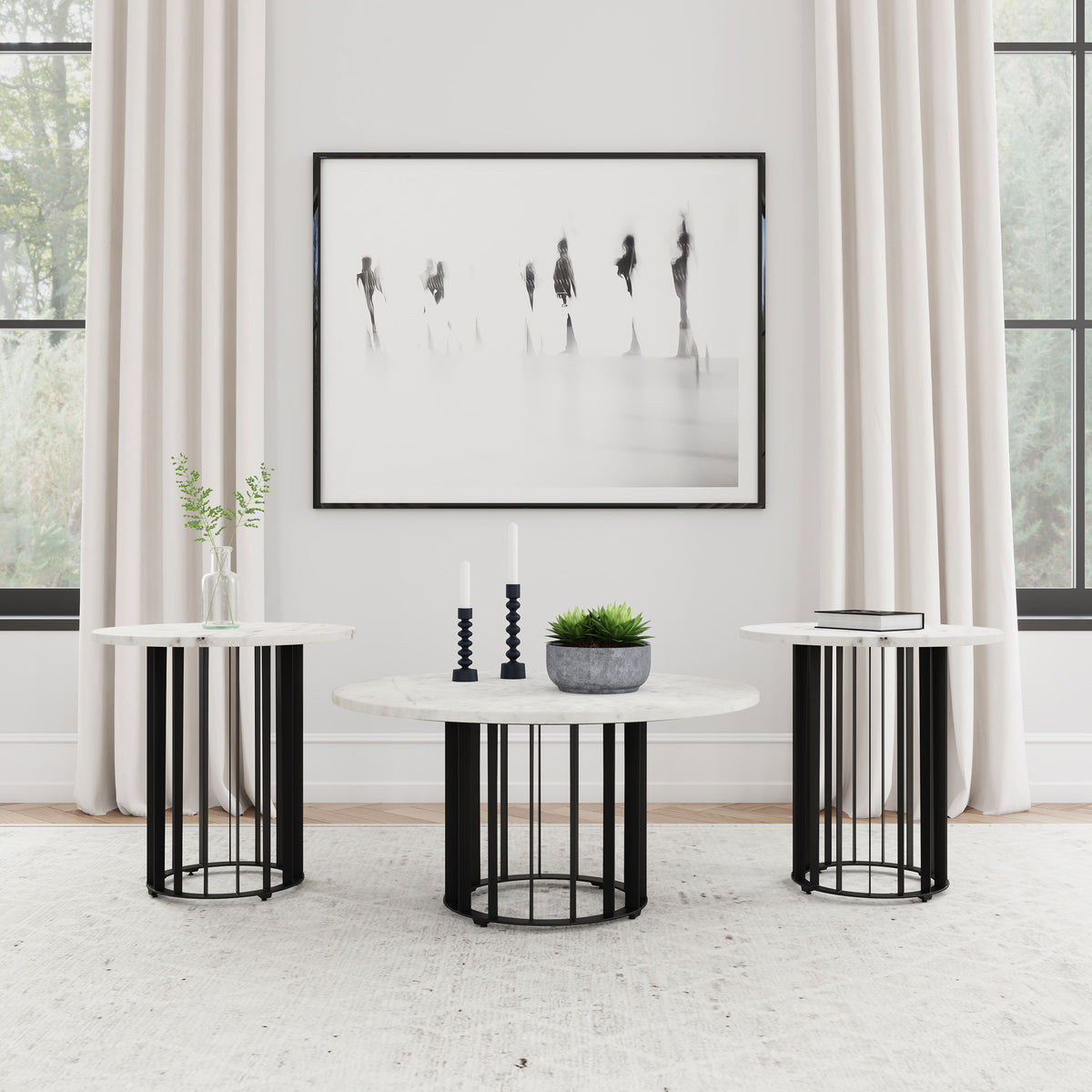 Tampa Furniture Outlet - Coaster - Haven 3-piece Round Marble Coffee and End Table Set Black - 706208-S3