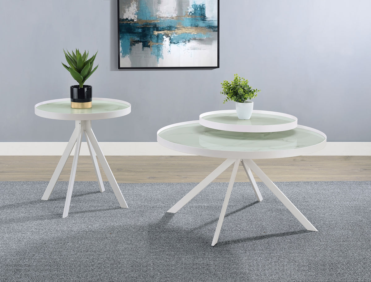 Tampa Furniture Outlet - Coaster - Briggs 2-piece Round Coffee and End Table Set White - 706258-S2