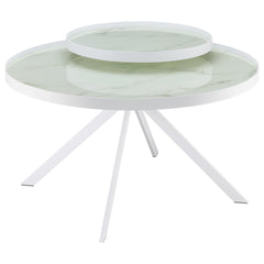 Tampa Furniture Outlet - Coaster - Briggs Round Marble Printed Glass Top Coffee Table White - 706258