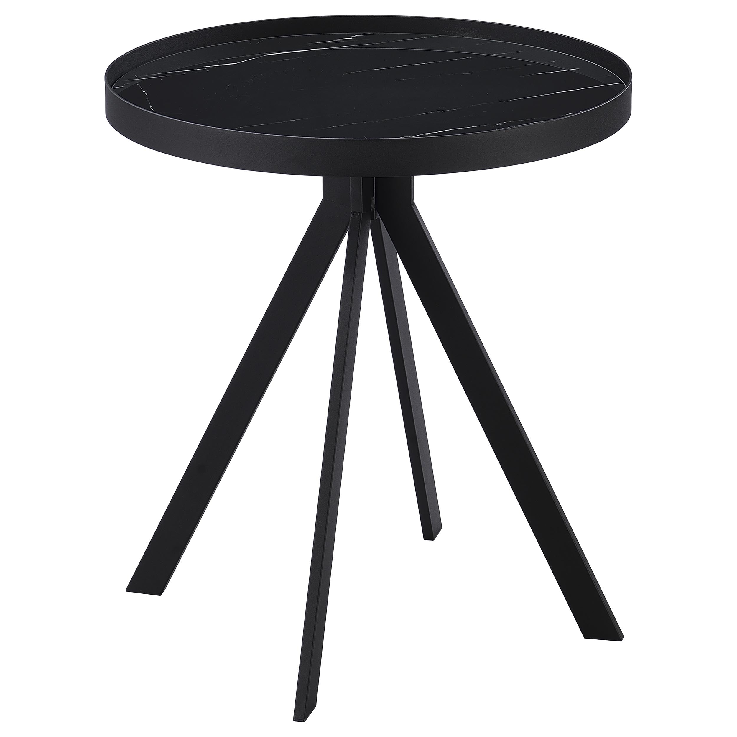 Tampa Furniture Outlet - Coaster - Briggs Round Marble Printed Glass Top End Table Black - 706267