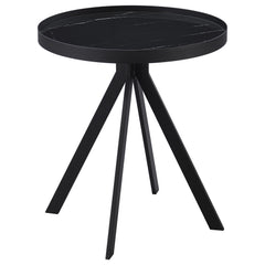 Tampa Furniture Outlet - Coaster - Briggs Round Marble Printed Glass Top End Table Black - 706267