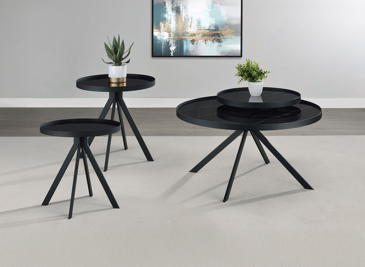 Tampa Furniture Outlet - Coaster - Briggs 3-piece Round Coffee and End Table Set Black - 706268-S3