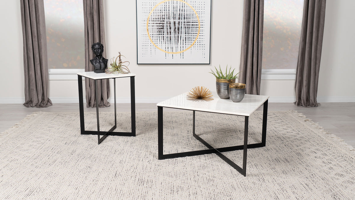 Tampa Furniture Outlet - Coaster - Tobin 2-piece Marble Top Coffee and End Table Set White - 707698-S2