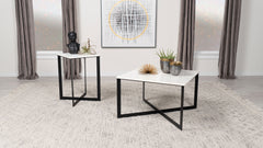 Tampa Furniture Outlet - Coaster - Tobin 2-piece Marble Top Coffee and End Table Set White - 707698-S2