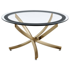 Tampa Furniture Outlet - Coaster - Brooke Round Glass Top Coffee Table Metal Base Brass - 707888