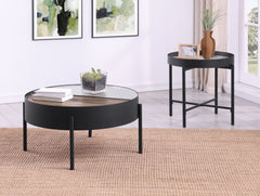 Tampa Furniture Outlet - Coaster - Ozella 2-piece Round Coffee and End Table Set Sandy Black - 707898-S2