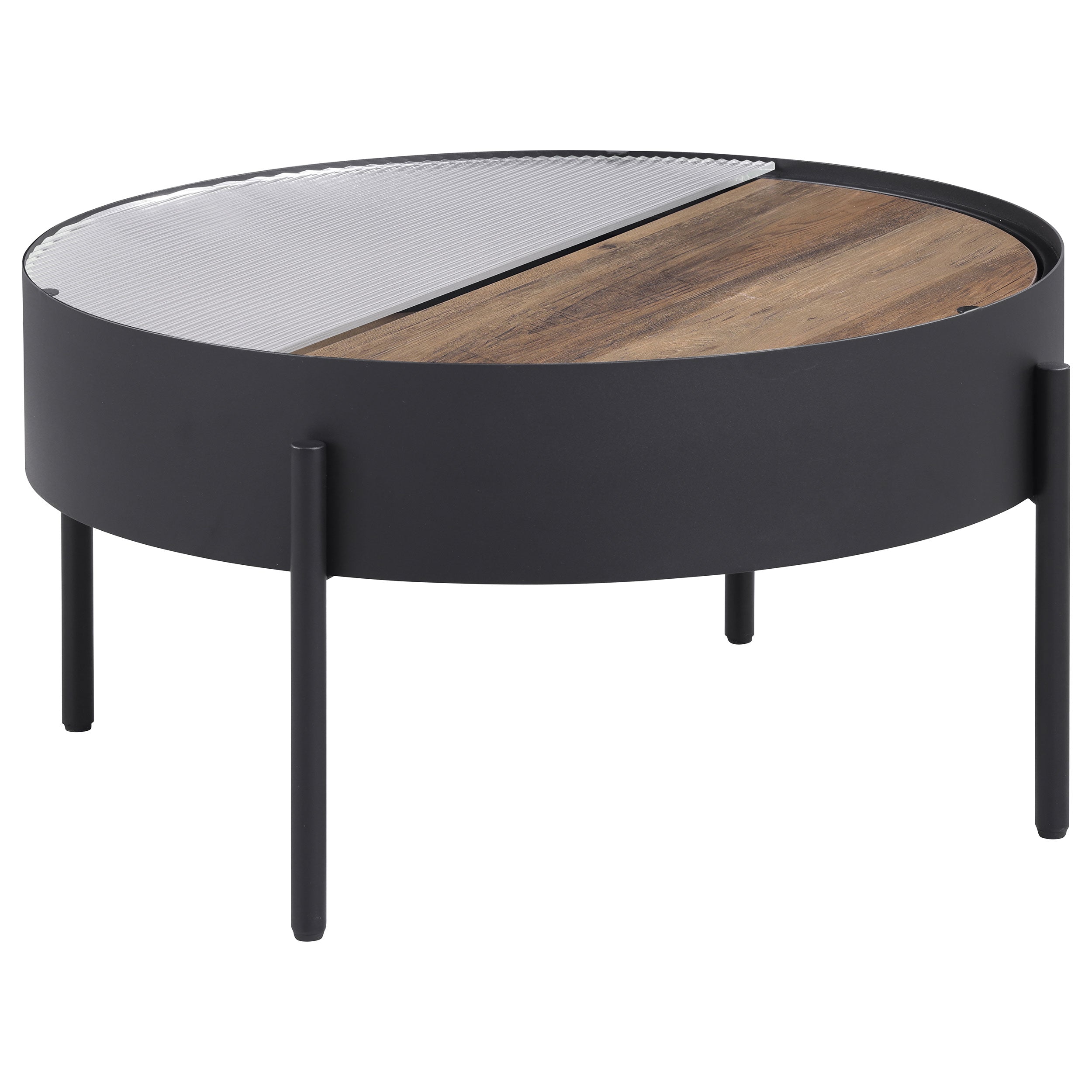Tampa Furniture Outlet - Coaster - Ozella Round Coffee Table with Hidden Storage Sandy Black - 707898