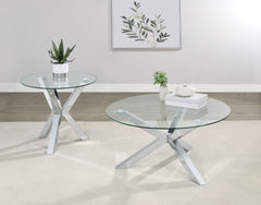 Tampa Furniture Outlet - Coaster - Kenzie 2-piece Round Coffee and End Table Set Chrome - 708128-S2