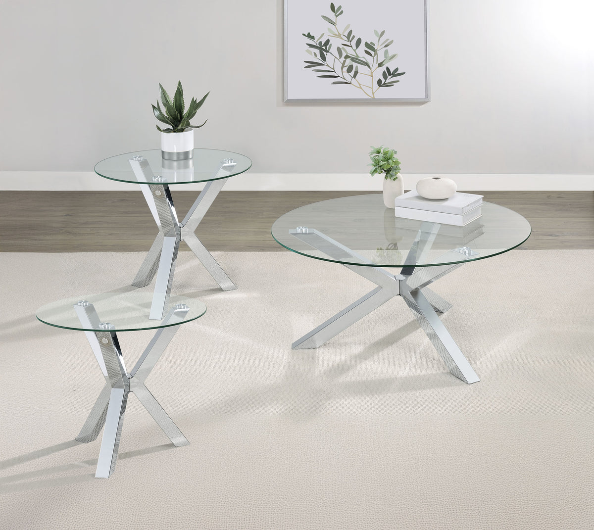 Tampa Furniture Outlet - Coaster - Kenzie 3-piece Round Coffee and End Table Set Chrome - 708128-S3