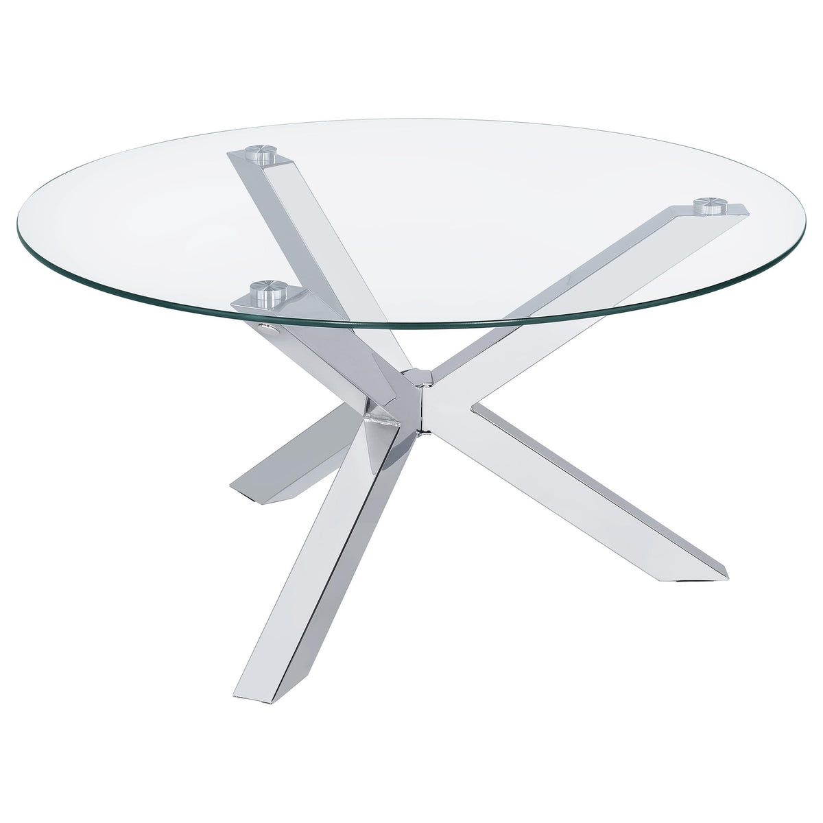 Tampa Furniture Outlet - Coaster - Kenzie Round Tempered Glass Top Cocktail Coffee Table Chrome - 708128