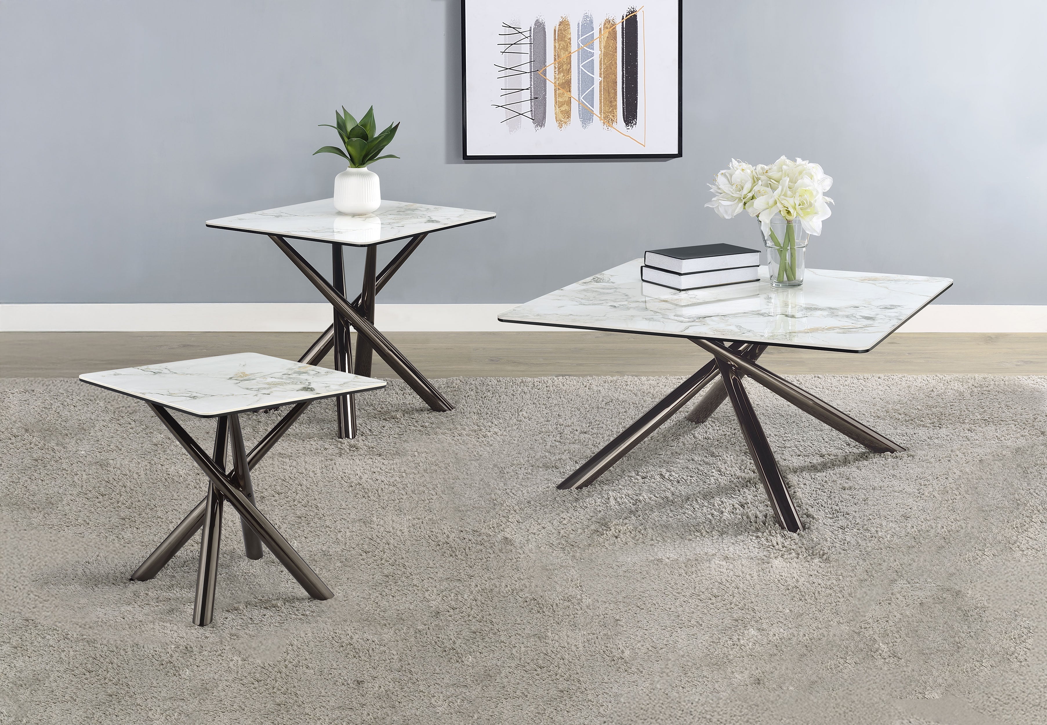 Tampa Furniture Outlet - Coaster - Carvell 3-piece Square Coffee and End Table Set Mirage White - 708138-S3