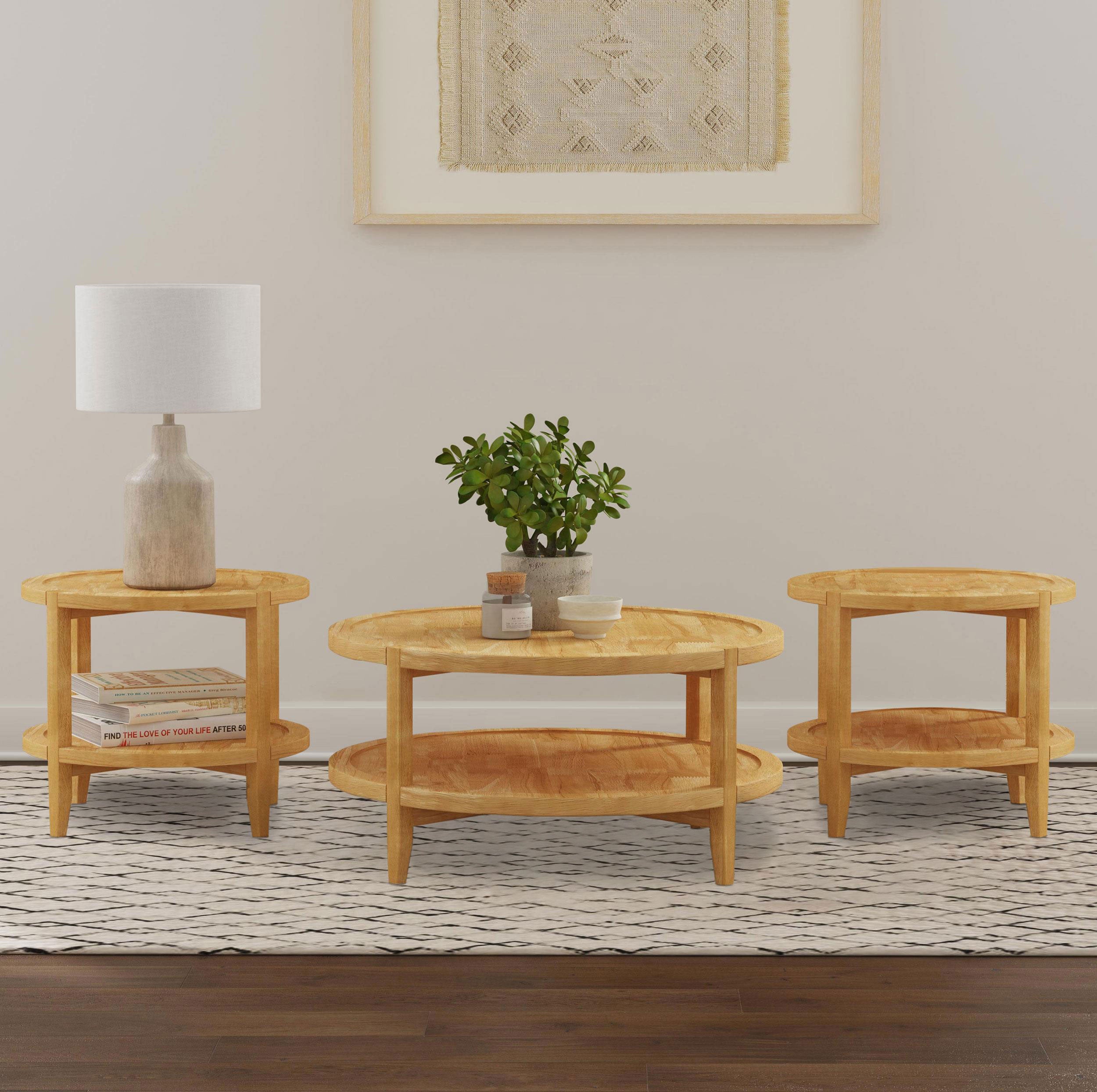 Tampa Furniture Outlet - Coaster - Camillo 3-piece Round Coffee and End Table Set Maple  - 709698-S3