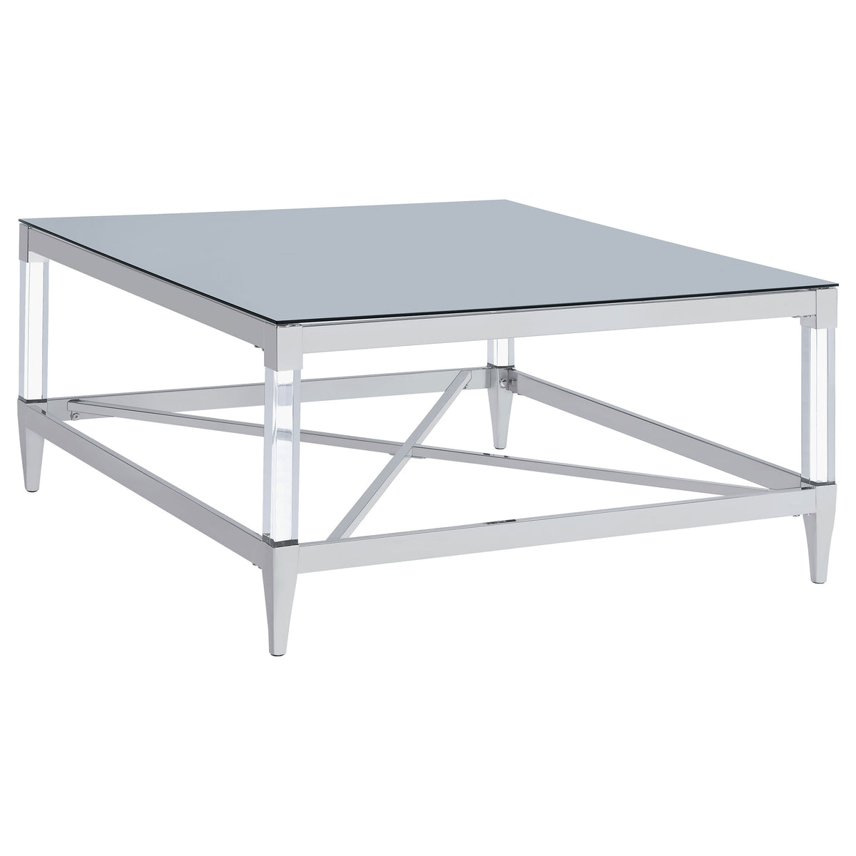 Tampa Furniture Outlet - Coaster - Lindley Square Tempered Mirror Acrylic Coffee Table Chrome - 709728