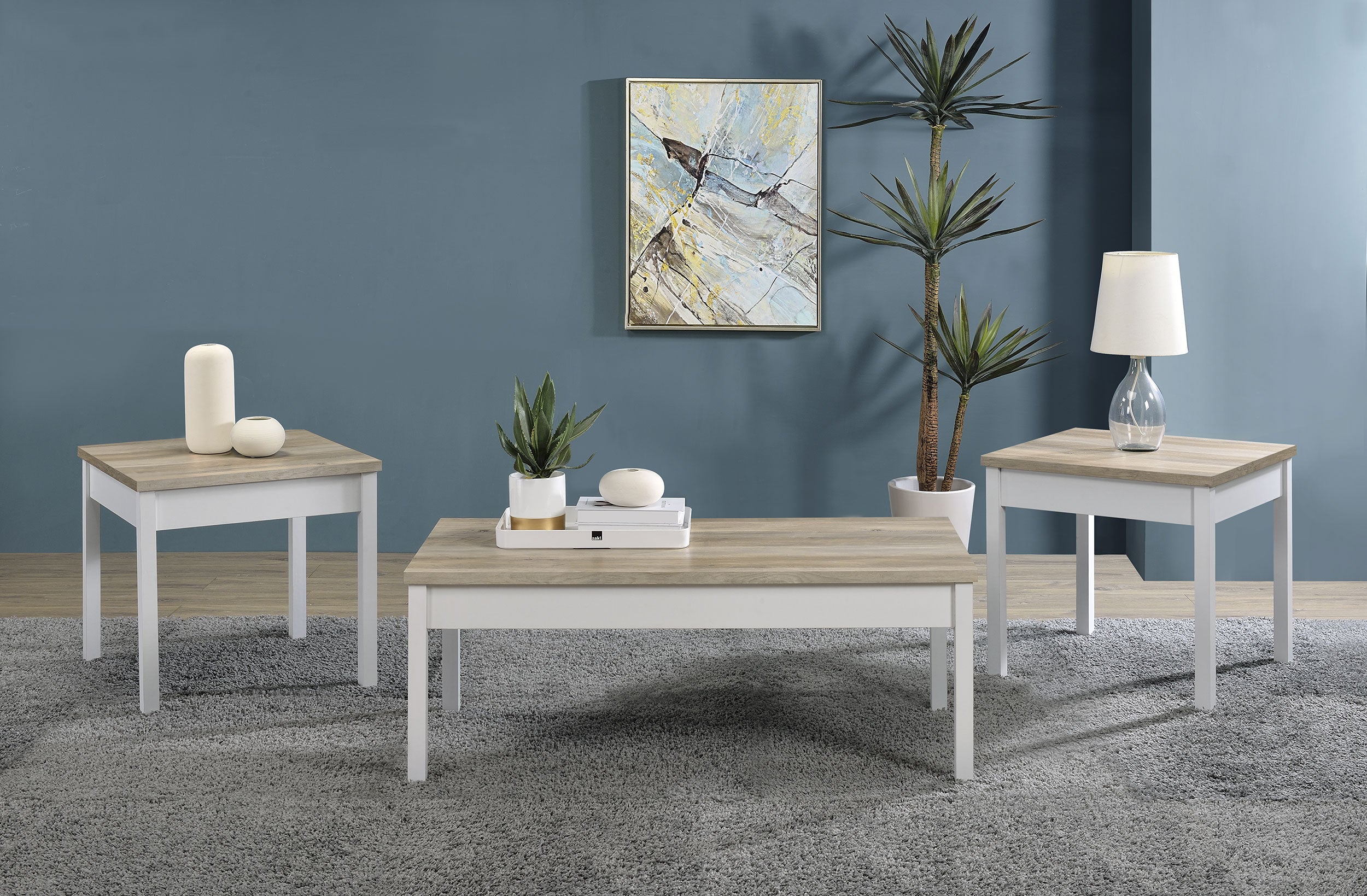 Tampa Furniture Outlet - Coaster - Stacie 3-piece Coffee Table Set Distressed Pine and White - 709950