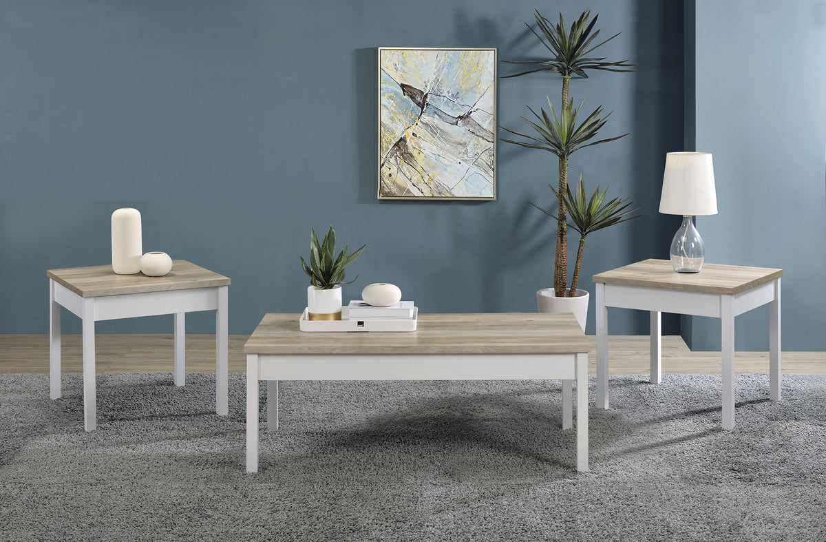 Tampa Furniture Outlet - Coaster - Stacie 3-piece Coffee Table Set Distressed Pine and White - 709950