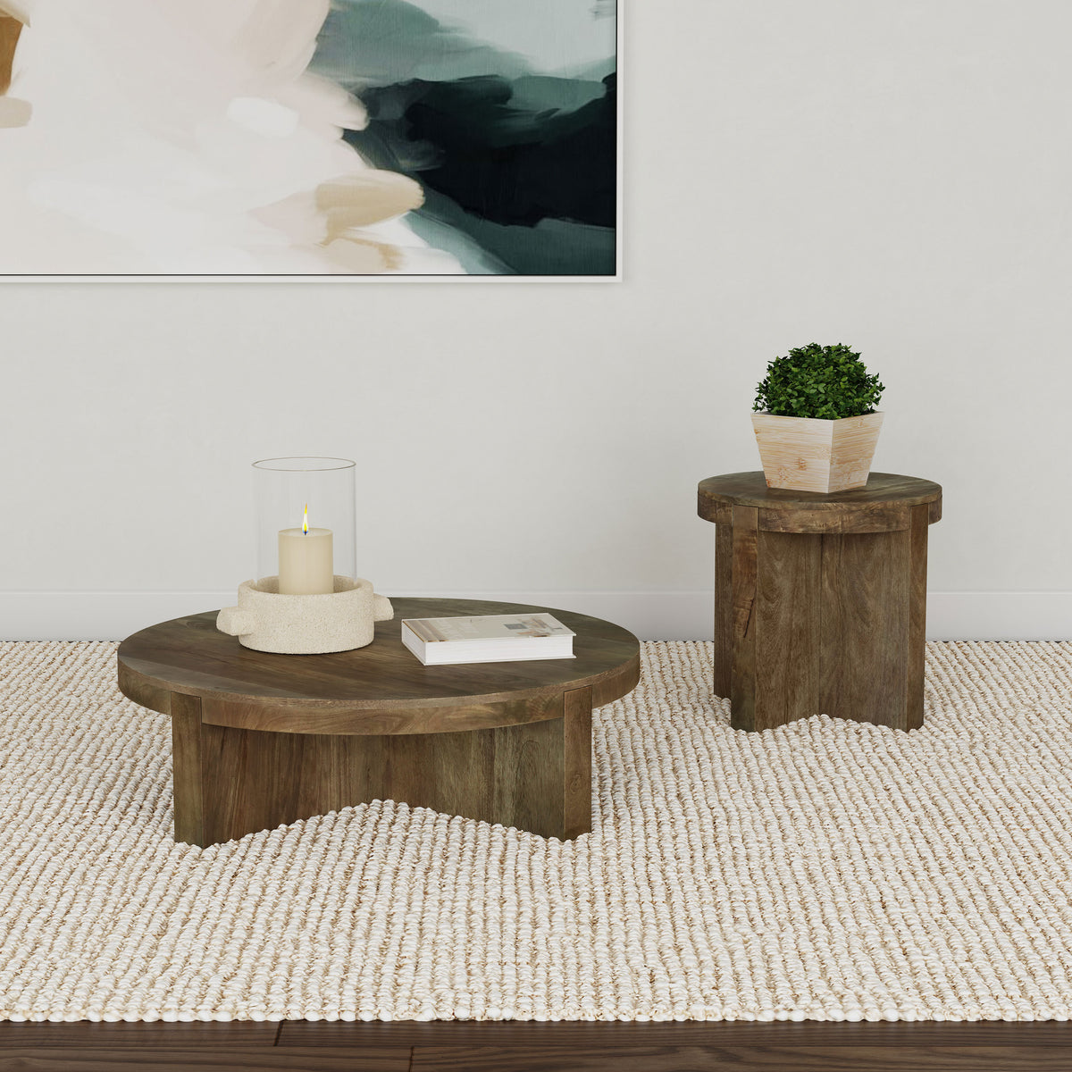 Tampa Furniture Outlet - Coaster - Kinkaid 2-piece Solid Wood Coffee and End Table Set Brown - 710138-S2