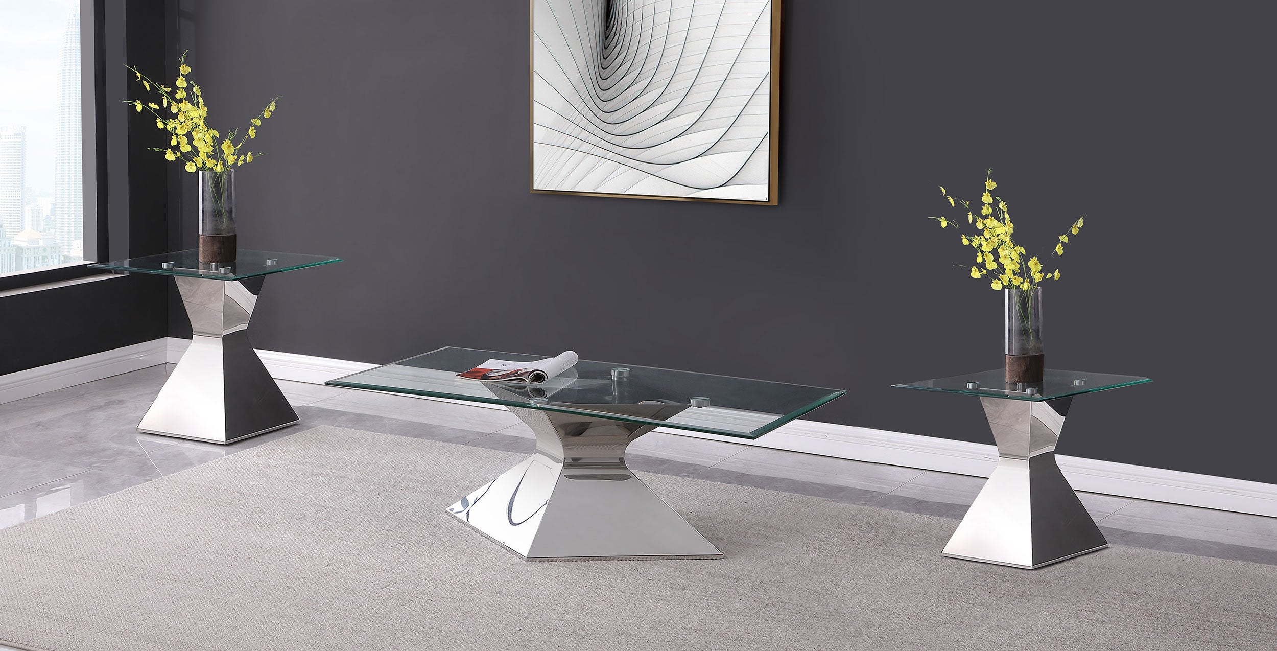 Tampa Furniture Outlet - Coaster - Jenny 3-piece Rectangular Coffee and End Table Set Chrome - 710208-S3
