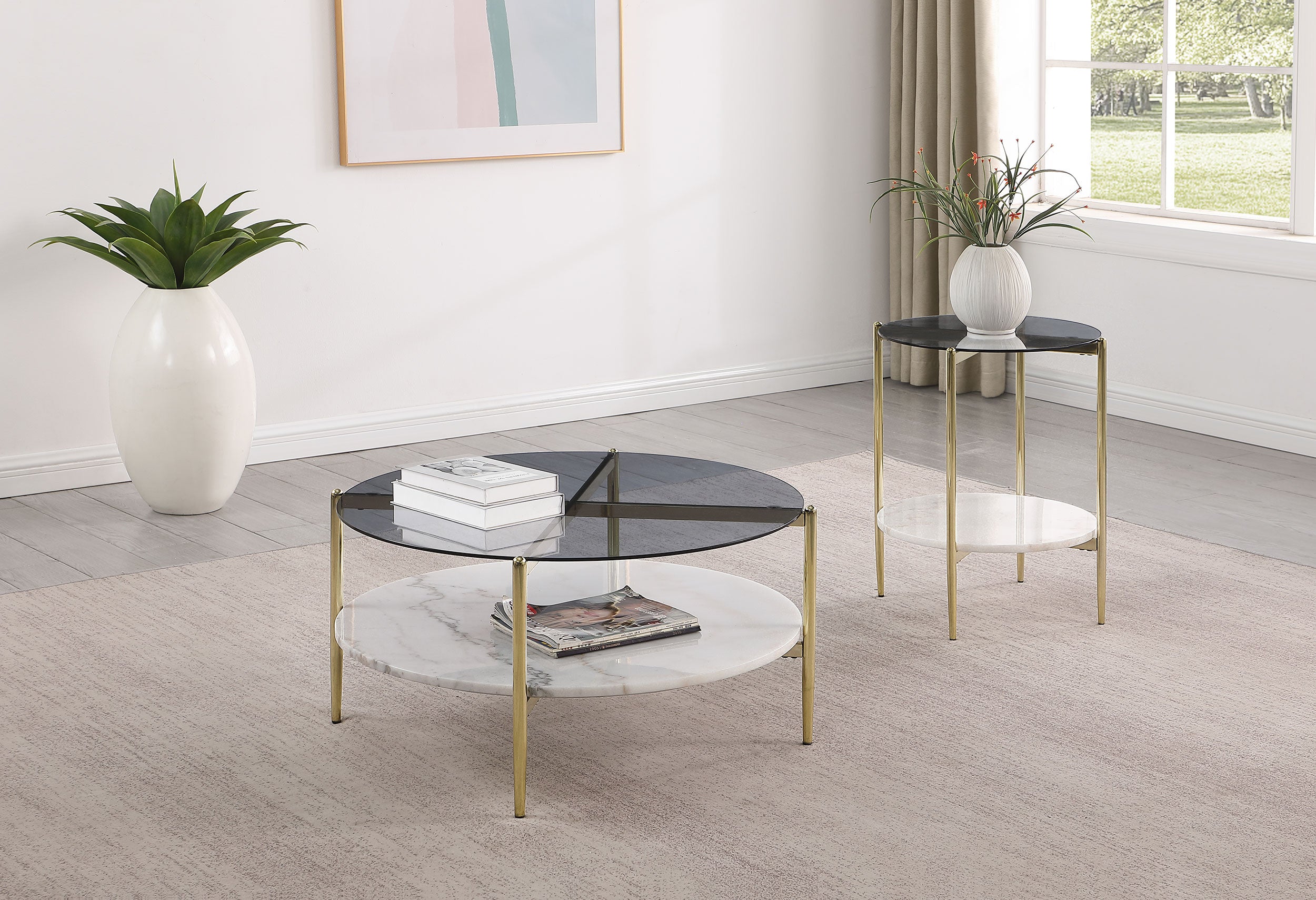 Tampa Furniture Outlet - Coaster - Jonelle 2-piece Round Coffee and End Table Set Gold - 710338-S2