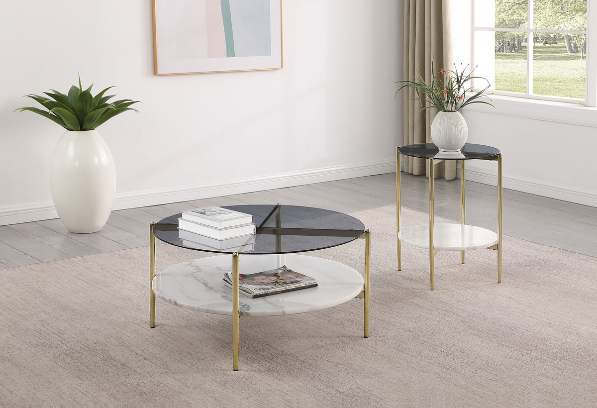 Tampa Furniture Outlet - Coaster - Jonelle 2-piece Round Coffee and End Table Set Gold - 710338-S2