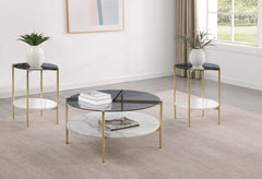 Tampa Furniture Outlet - Coaster - Jonelle 3-piece Round Coffee and End Table Set Gold - 710338-S3
