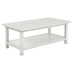 Tampa Furniture Outlet - Coaster - Payne Wood Coffee Table with Shelf Distressed White - 710558