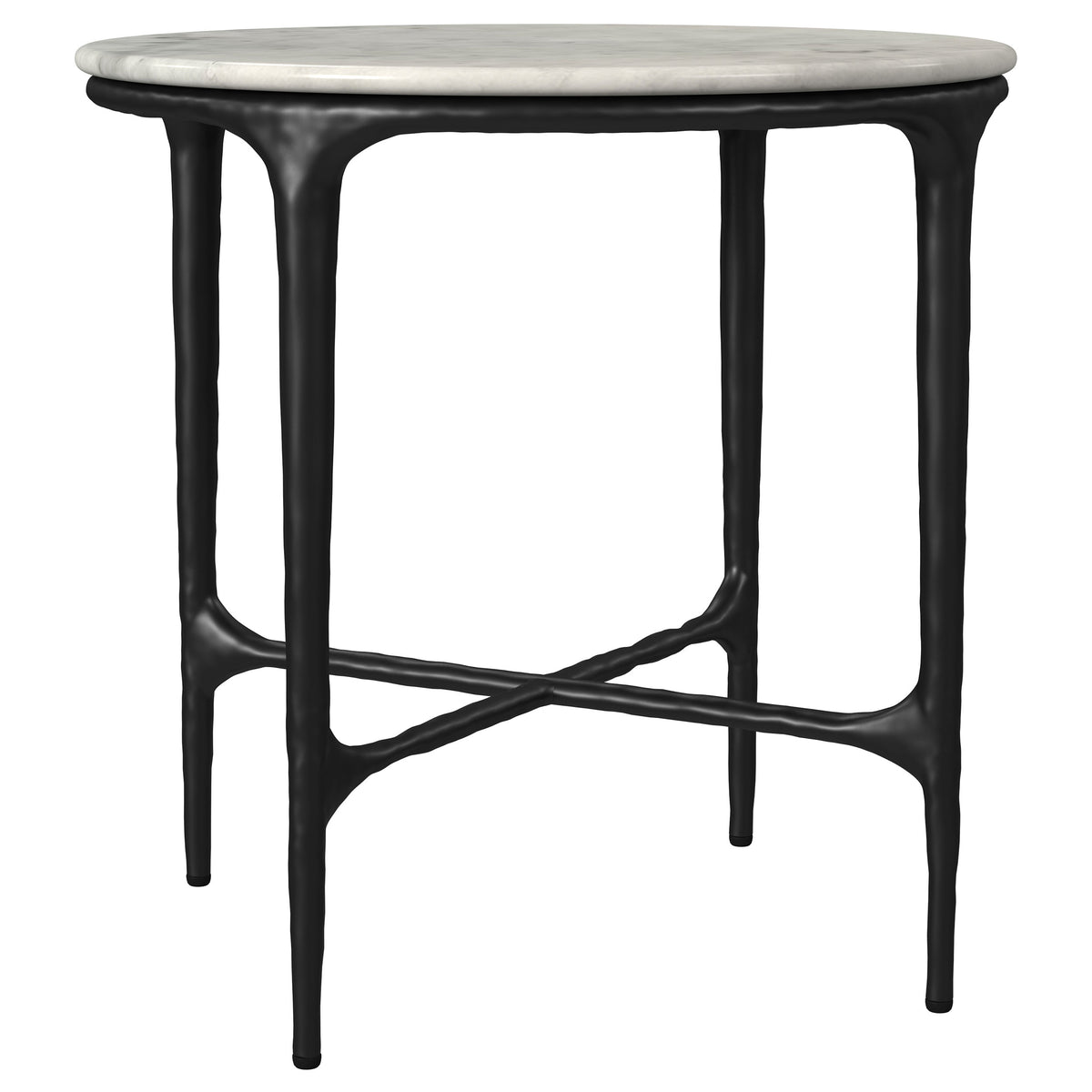 Tampa Furniture Outlet - Coaster - Hermas Round Genuine Marble Top Metal End Side Table White - 710737