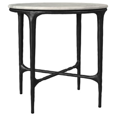 Tampa Furniture Outlet - Coaster - Hermas Round Genuine Marble Top Metal End Side Table White - 710737