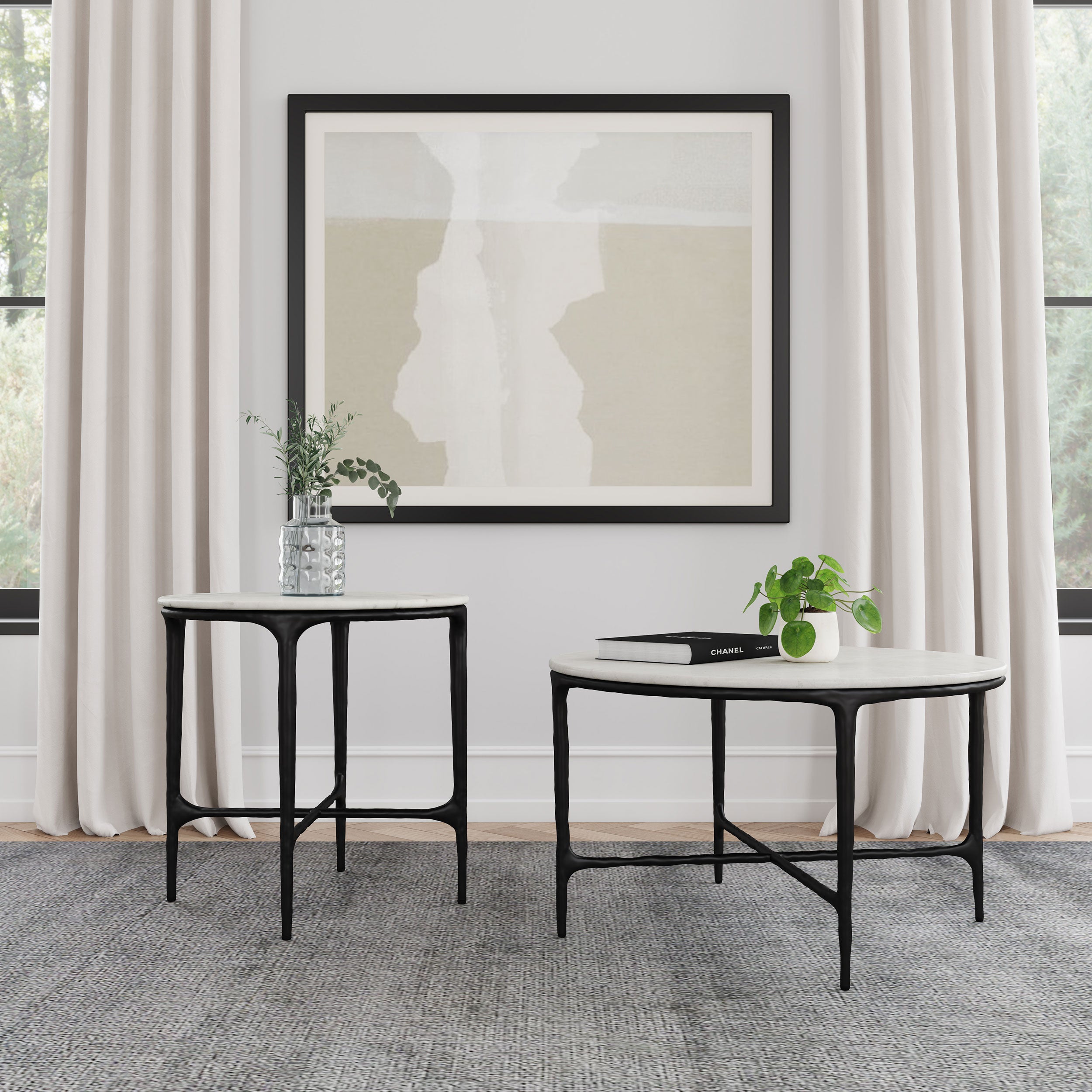Tampa Furniture Outlet - Coaster - Hermas 2-piece Round Marble Coffee and End Table Set White - 710738-S2