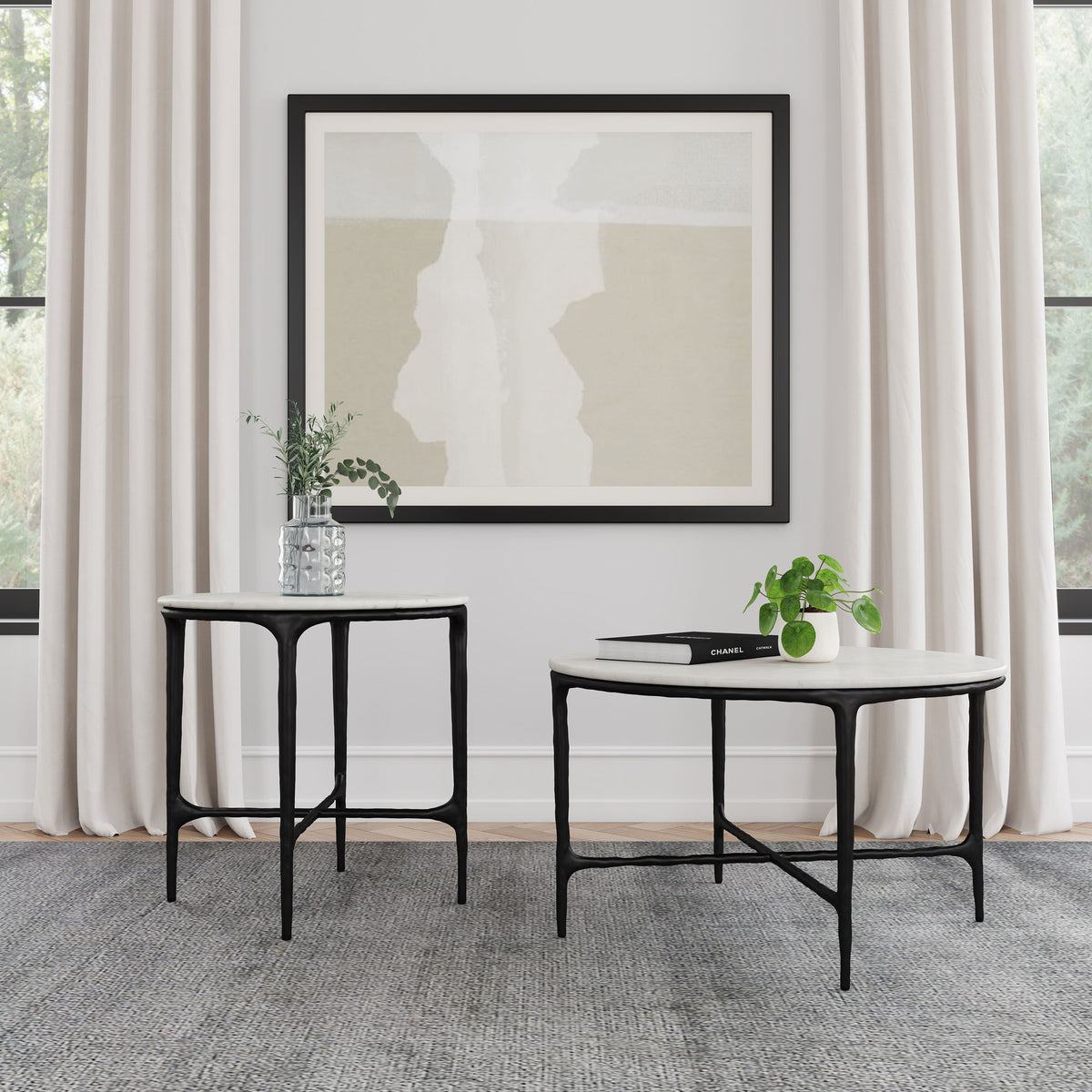 Tampa Furniture Outlet - Coaster - Hermas 2-piece Round Marble Coffee and End Table Set White - 710738-S2