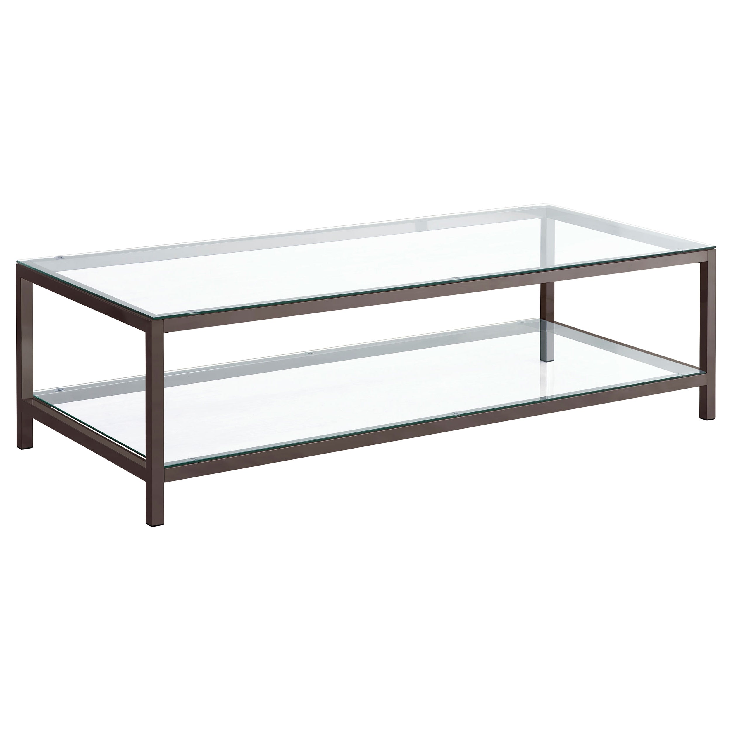 Tampa Furniture Outlet - Coaster - Trini 1-shelf Glass Top Coffee Table Black Nickel - 720228