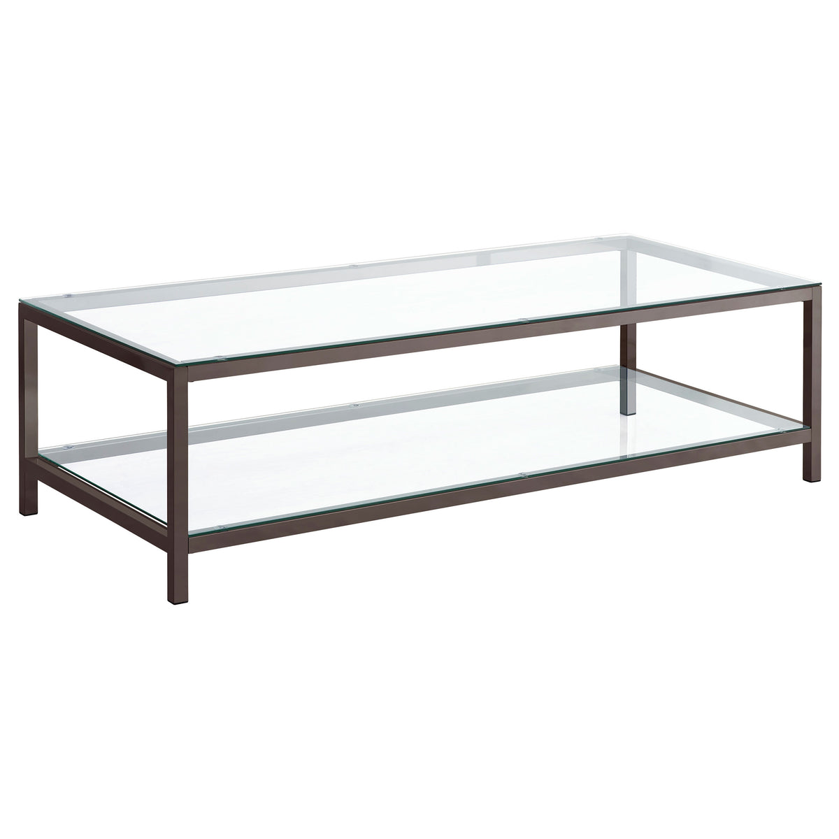 Tampa Furniture Outlet - Coaster - Trini 1-shelf Glass Top Coffee Table Black Nickel - 720228