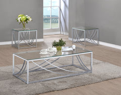 Tampa Furniture Outlet - Coaster - Lille 3-piece Glass Top Coffee And End Table Set Chrome - 720498-S3