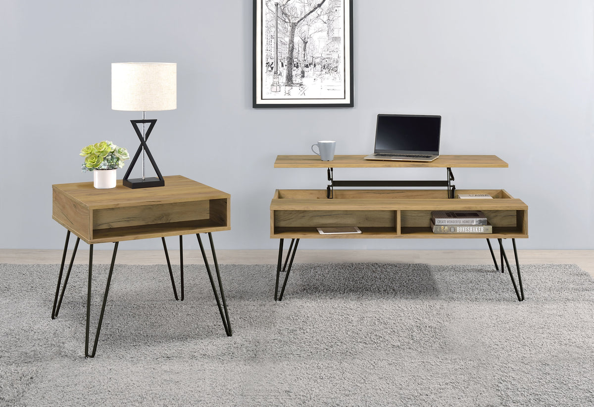 Tampa Furniture Outlet - Coaster - Fanning 2-piece Lift Top Coffee and End Table Set Golden Oak - 723368-S2
