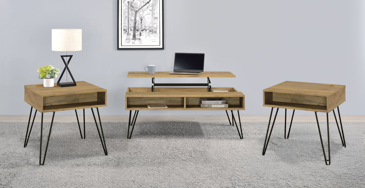 Tampa Furniture Outlet - Coaster - Fanning 3-piece Lift Top Coffee and End Table Set Golden Oak - 723368-S3