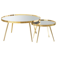 Tampa Furniture Outlet - Coaster - Kaelyn 2-piece Round Mirror Top Nesting Coffee Table Gold - 723918