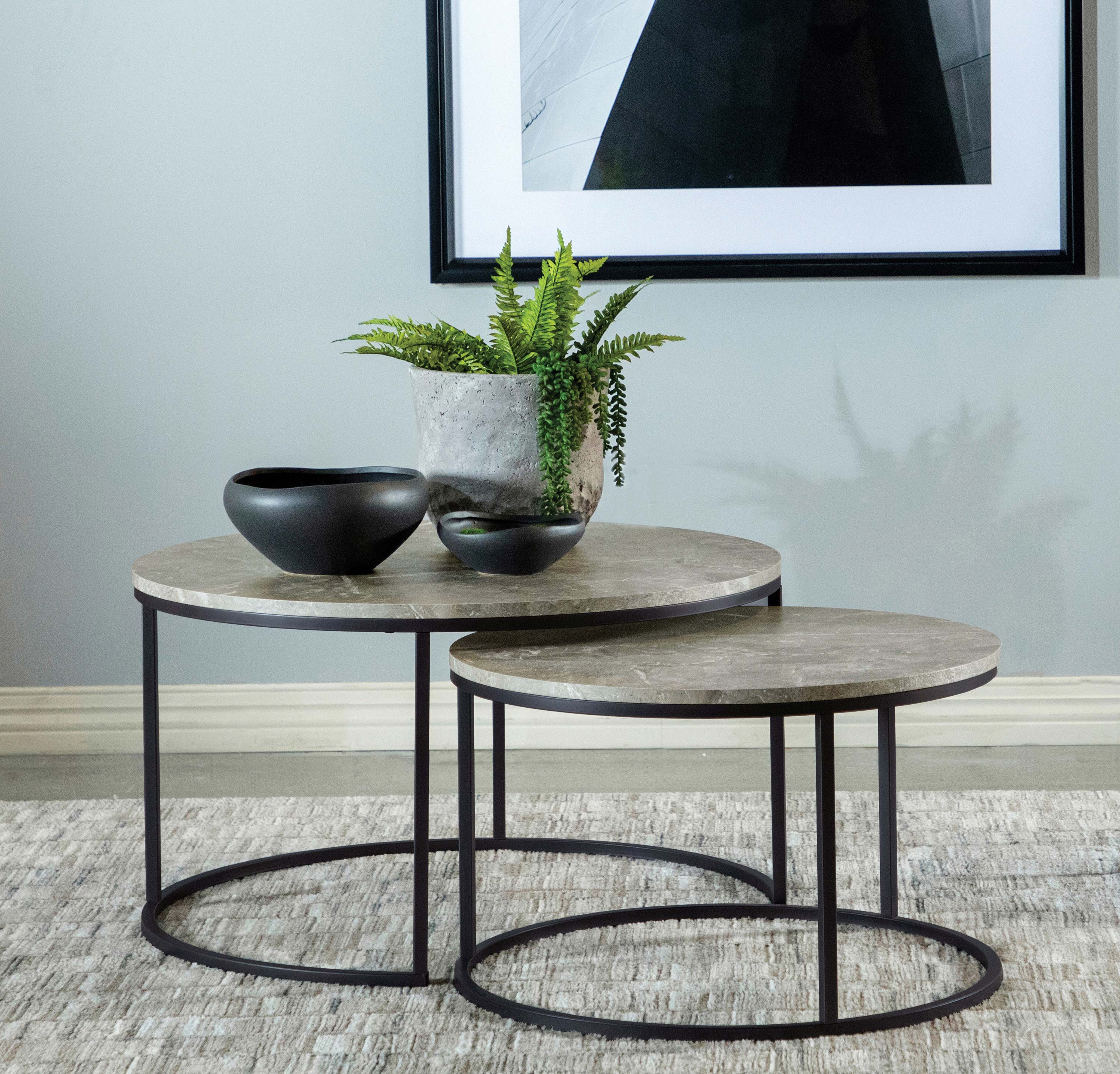 Tampa Furniture Outlet - Coaster - Lainey 2-piece Round Faux Marble Nesting Coffee Table Grey - 736028