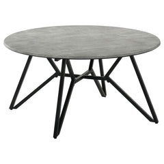 Tampa Furniture Outlet - Coaster - Hadi Round SmartTop Coffee Table Cement and Gunmetal - 736178