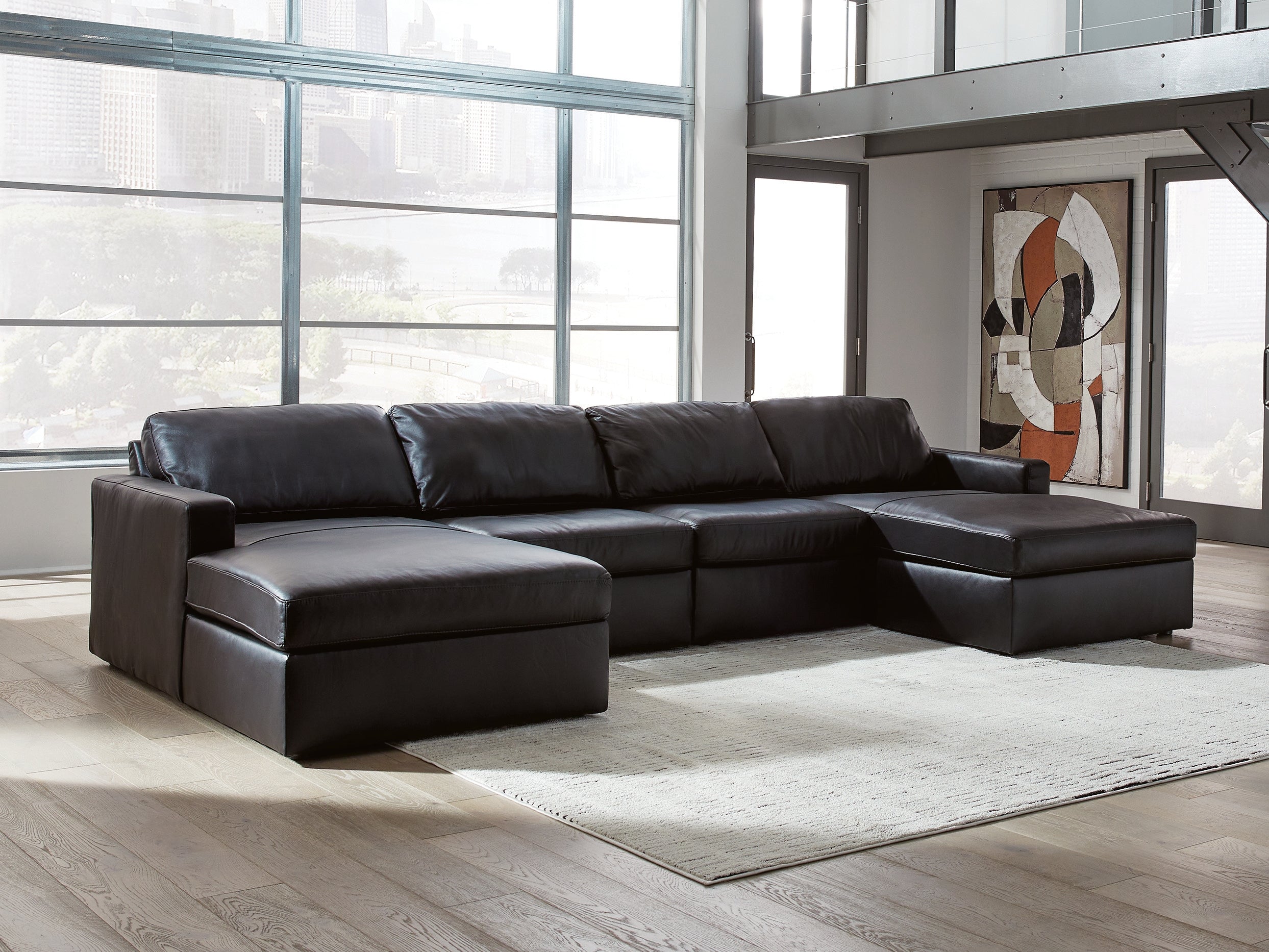 Tampa Furniture Outlet Lutz - Ashley Furniture - ModMax II Sectional - RAF 4-Piece Double Chaise Sectional / Black - 74305S19