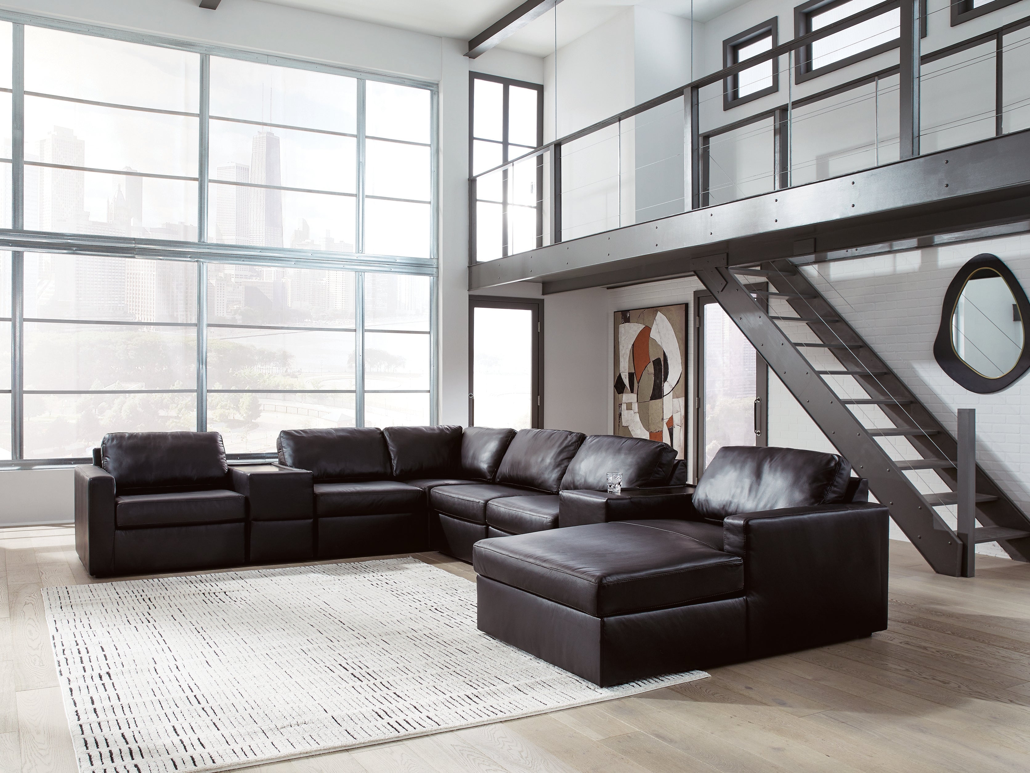 Tampa Furniture Outlet Lutz - Ashley Furniture - ModMax II Sectional - RAF 8-Piece Sectional with Chaise and Storage Consoles / Black - 74305S42
